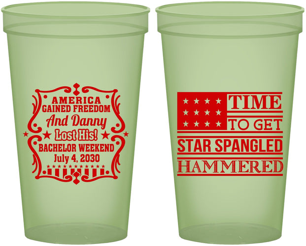 Custom Bachelor Party 22 oz Glow In The Dark Cups - Star Spangled Hammered | 40032