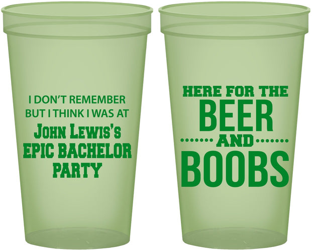 Custom Bachelor Party 22 oz Glow In The Dark Cups - Beer And Boobs | 40039