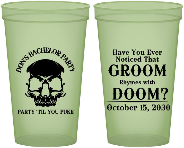 Custom Bachelor Party 22 oz Glow In The Dark Cups - Groom Doom Skull | 40041