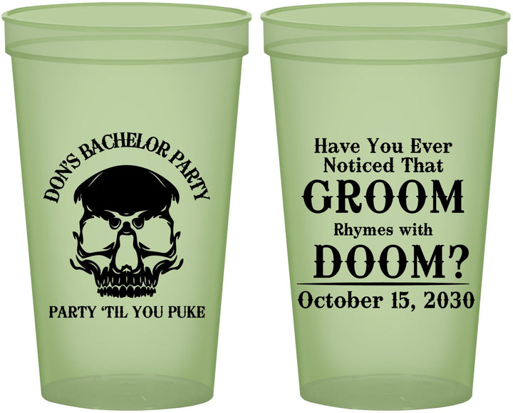 Custom Bachelor Party 22 oz Glow In The Dark Cups - Groom Doom Skull | 40041