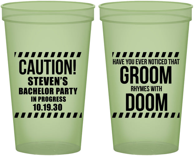 Custom Bachelor Party 22 oz Glow In The Dark Cups - Groom Rhymes Doom | 40042