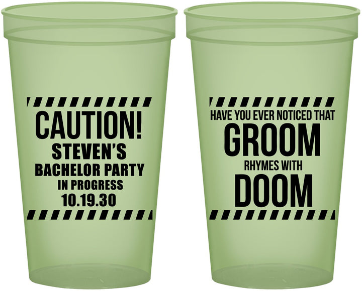 Custom Bachelor Party 22 oz Glow In The Dark Cups - Groom Rhymes Doom | 40042