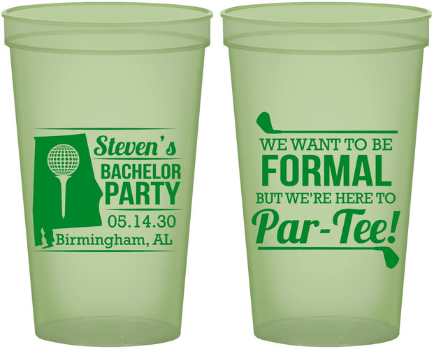 Custom Bachelor Party 22 oz Glow In The Dark Cups - Golf Par Tee | 40043