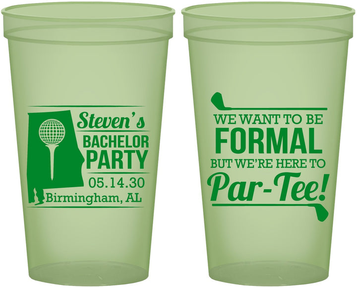 Custom Bachelor Party 22 oz Glow In The Dark Cups - Golf Par Tee | 40043