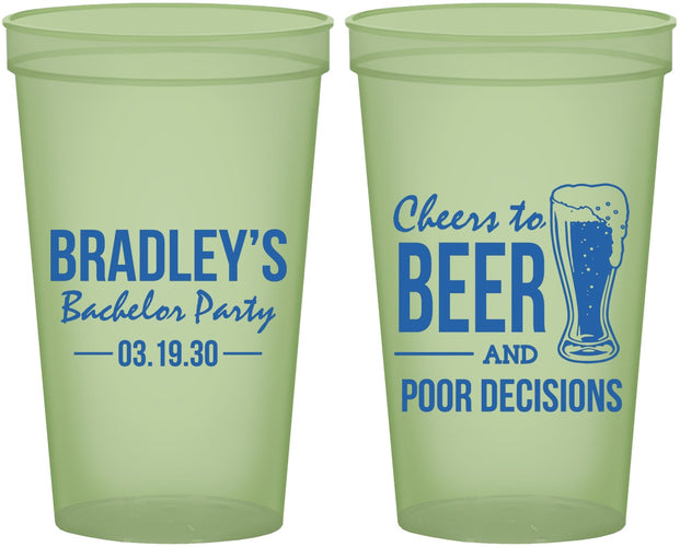 Custom Bachelor Party 22 oz Glow In The Dark Cups - Beer Pour Decisions | 40045