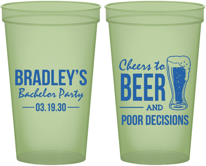 Custom Bachelor Party 22 oz Glow In The Dark Cups - Beer Pour Decisions | 40045