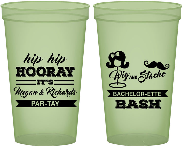 Custom Bachelor Party 22 oz Glow In The Dark Cups - Wig Or Stache | 40058