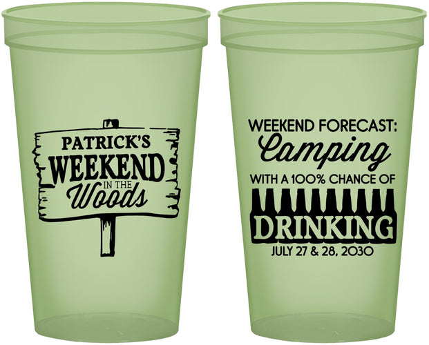 Custom Bachelor Party 22 oz Glow In The Dark Cups - Camping | 40064