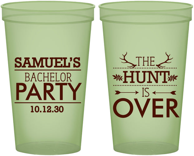 Custom Bachelor Party 22 oz Glow In The Dark Cups - Hunt Is Over | 40084