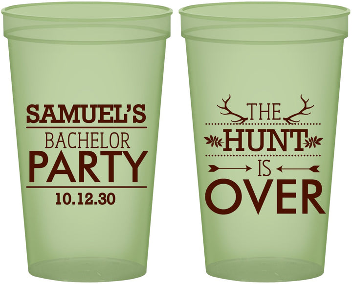 Custom Bachelor Party 22 oz Glow In The Dark Cups - Hunt Is Over | 40084