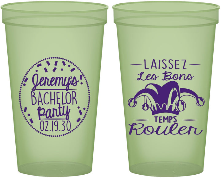 Custom Bachelor Party 22 oz Glow In The Dark Cups - Mardi Gras | 40090