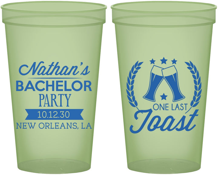 Custom Bachelor Party 22 oz Glow In The Dark Cups - One Last Toast | 40095