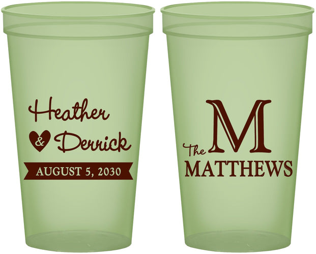 Custom Wedding 22 oz Glow In The Dark Cups - Monogram | 402