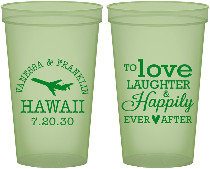 Custom Wedding 22 oz Glow In The Dark Cups - Love Laughter Happily | 404