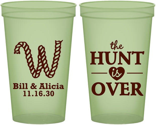 Custom Wedding 22 oz Glow In The Dark Cups - Monogram Hunt Is Over | 406