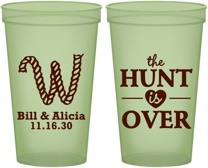 Custom Wedding 22 oz Glow In The Dark Cups - Monogram Hunt Is Over | 406