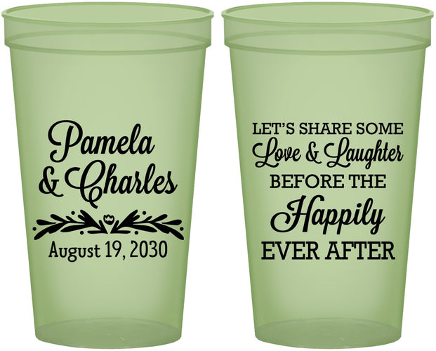 Custom Wedding 22 oz Glow In The Dark Cups - Love Laughter Happily | 409