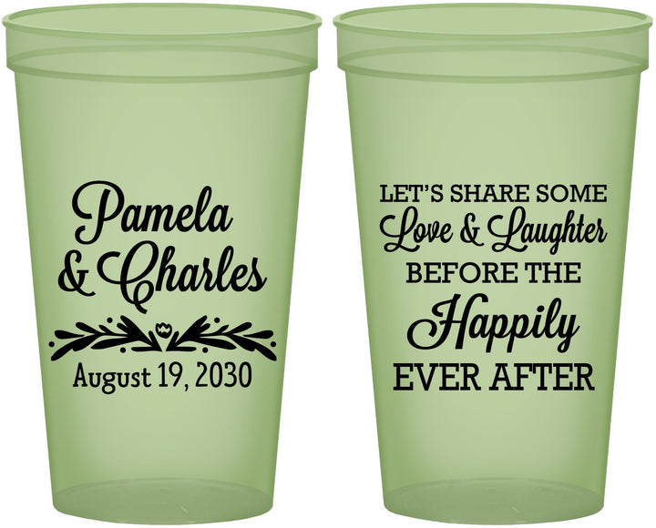 Custom Wedding 22 oz Glow In The Dark Cups - Love Laughter Happily | 409