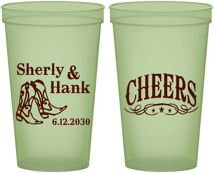 Custom Wedding 22 oz Glow In The Dark Cups - Cheers Cowboy | 411