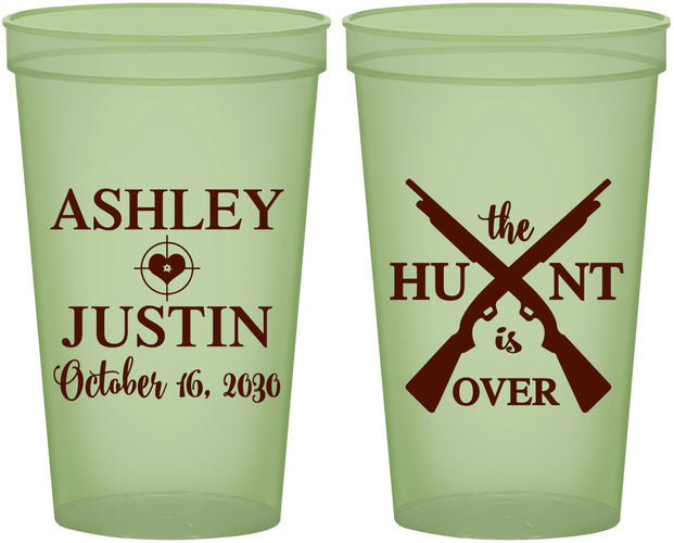 Custom Wedding 22 oz Glow In The Dark Cups - The Hunt Is Over | 412