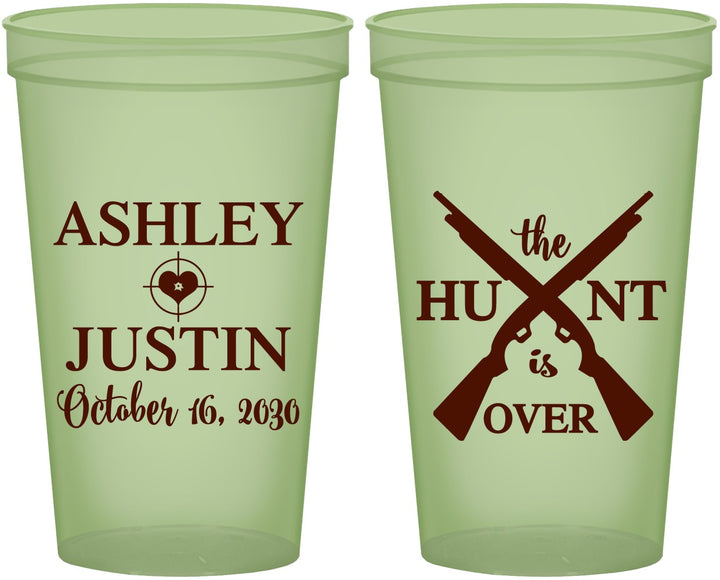 Custom Wedding 22 oz Glow In The Dark Cups - The Hunt Is Over | 412