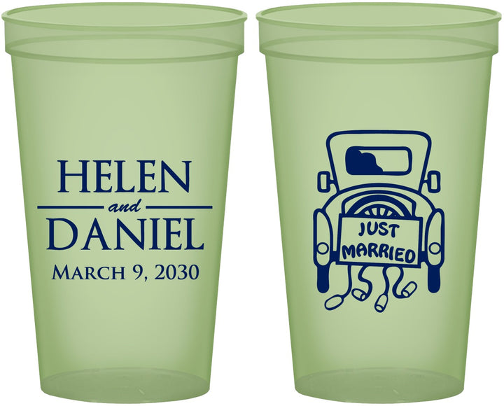 Custom Wedding 22 oz Glow In The Dark Cups - Just Married Old Car | 413