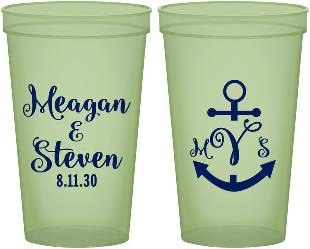 Custom Wedding 22 oz Glow In The Dark Cups - Monogram Nautical | 414