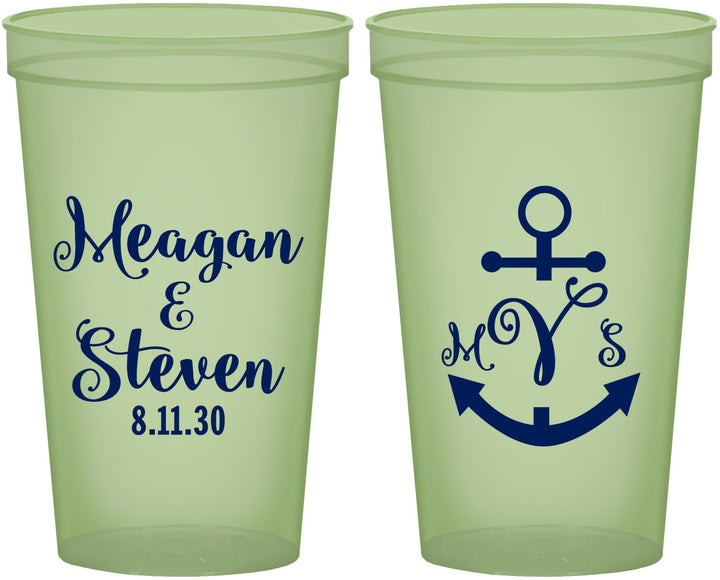Custom Wedding 22 oz Glow In The Dark Cups - Monogram Nautical | 414