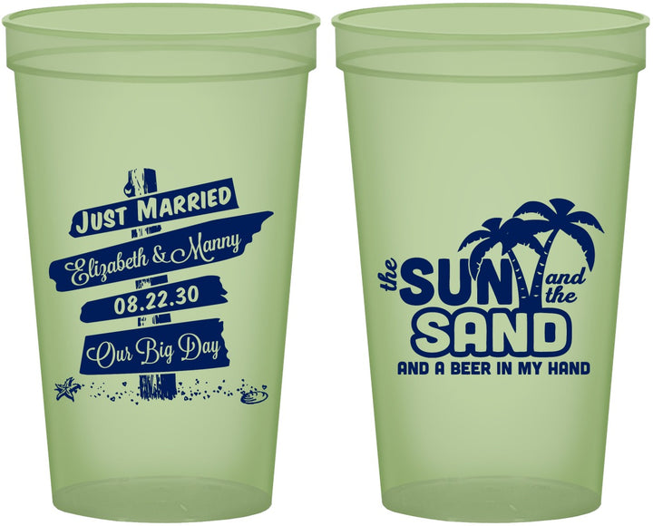 Custom Wedding 22 oz Glow In The Dark Cups - Sun Sand Drink In My Hand | 416