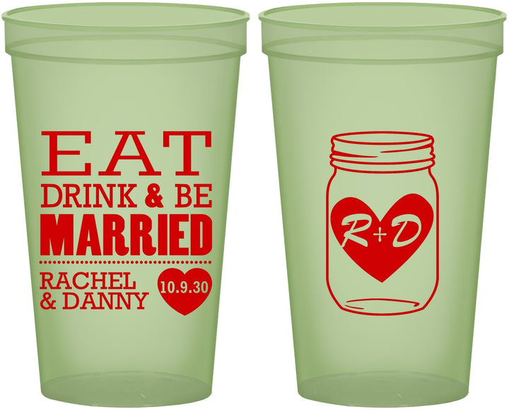 Custom Wedding 22 oz Glow In The Dark Cups - Eat Drink Be Married | 417