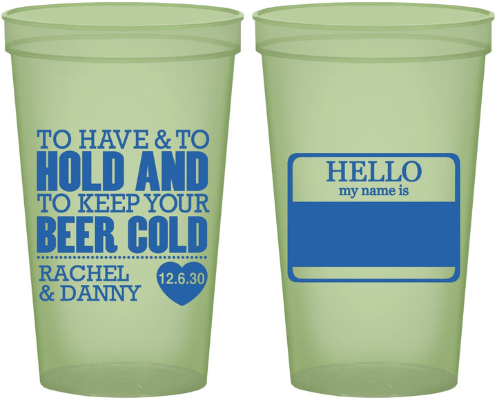 Custom Wedding 22 oz Glow In The Dark Cups - Hello My Name Is | 418