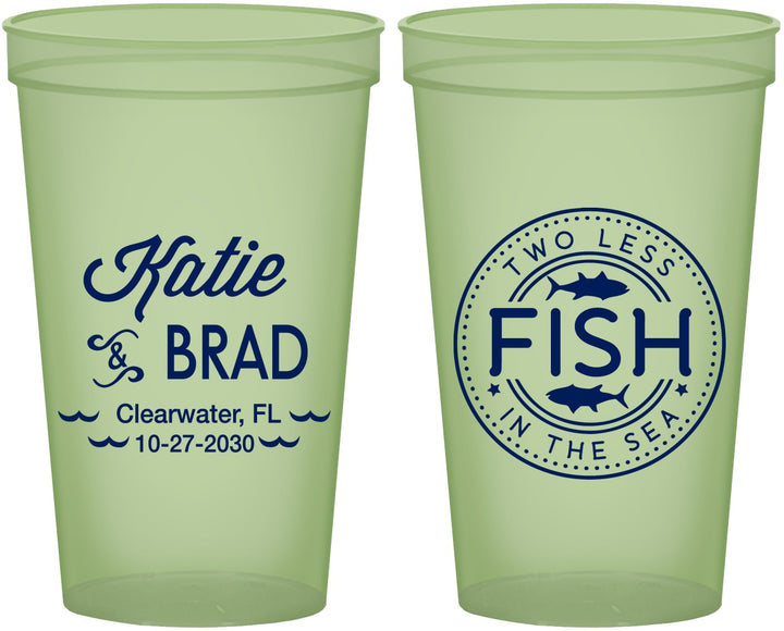 Custom Wedding 22 oz Glow In The Dark Cups - Two Less Fish In The Sea | 421