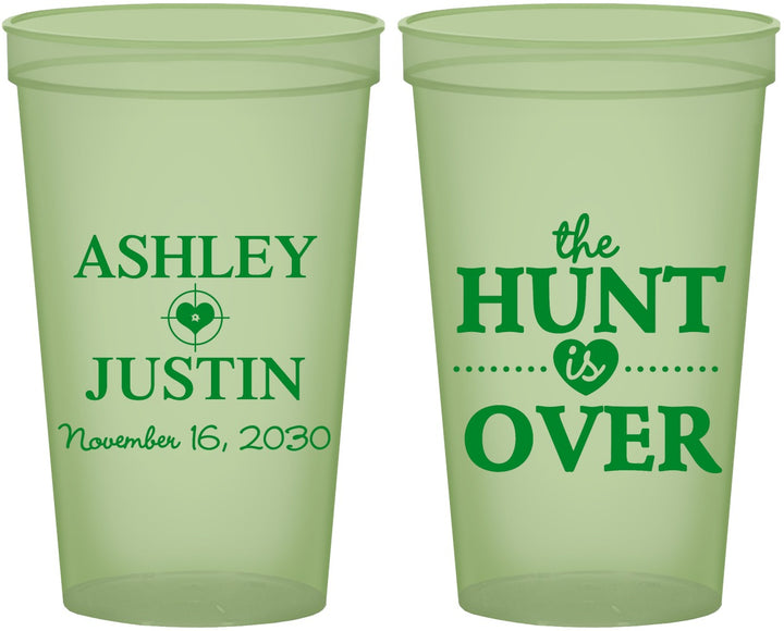 Custom Wedding 22 oz Glow In The Dark Cups - The Hunt Is Over | 422