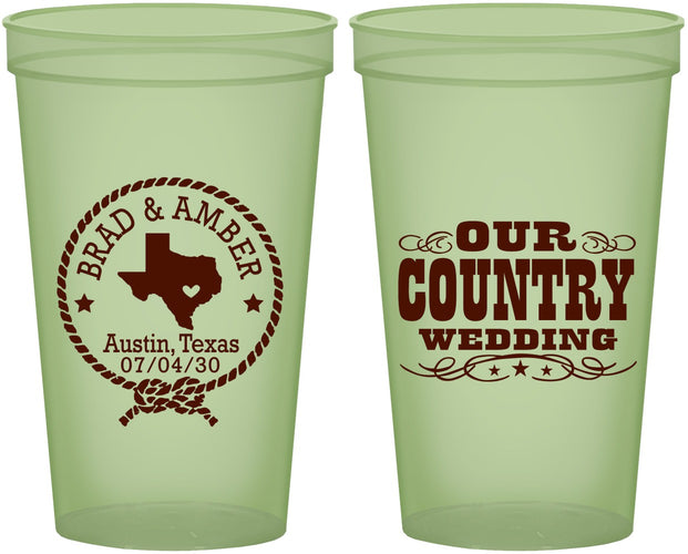 Custom Wedding 22 oz Glow In The Dark Cups - Country Texas | 424