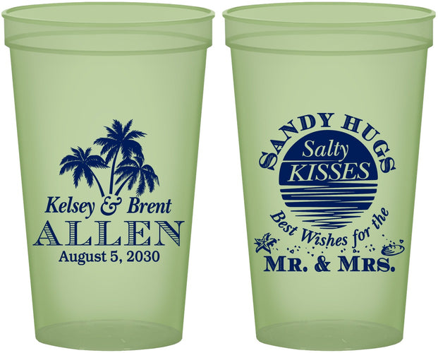 Custom Wedding 22 oz Glow In The Dark Cups - Sandy Hugs Salty Kisses | 425