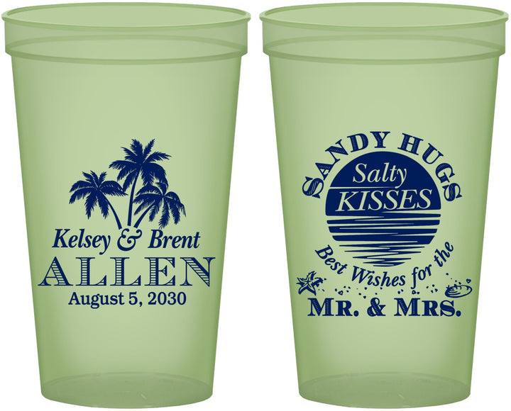 Custom Wedding 22 oz Glow In The Dark Cups - Sandy Hugs Salty Kisses | 425