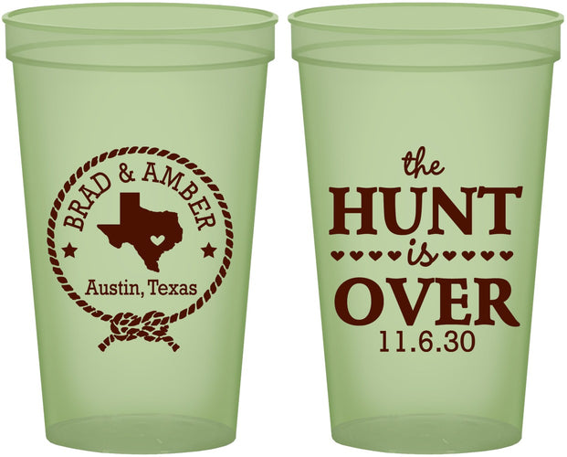 Custom Wedding 22 oz Glow In The Dark Cups - The Hunt Is Over | 426