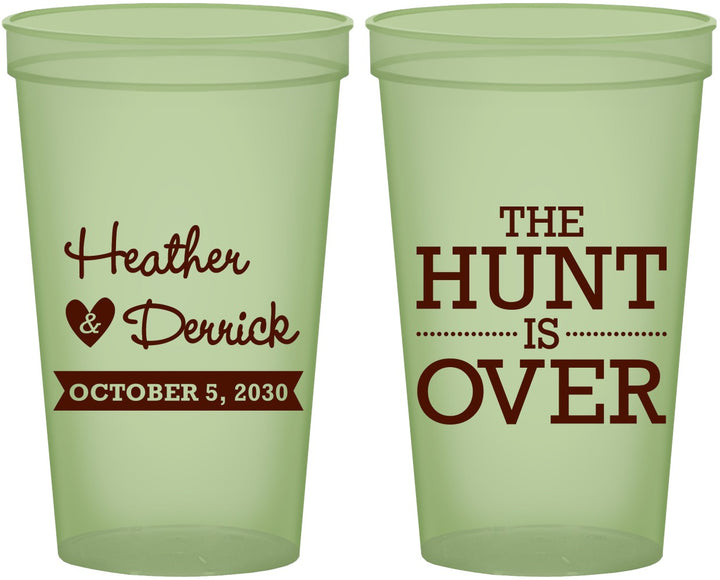 Custom Wedding 22 oz Glow In The Dark Cups - The Hunt Is Over | 427