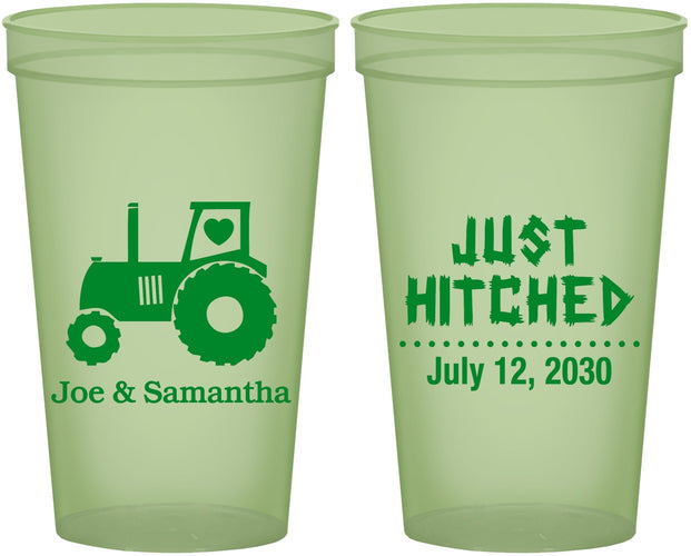 Custom Wedding 22 oz Glow In The Dark Cups - Just Hitched Tractor | 429