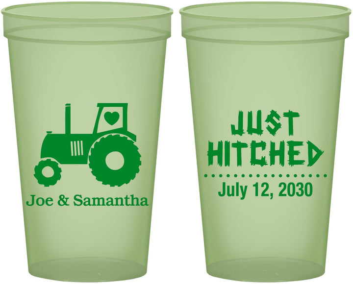 Custom Wedding 22 oz Glow In The Dark Cups - Just Hitched Tractor | 429