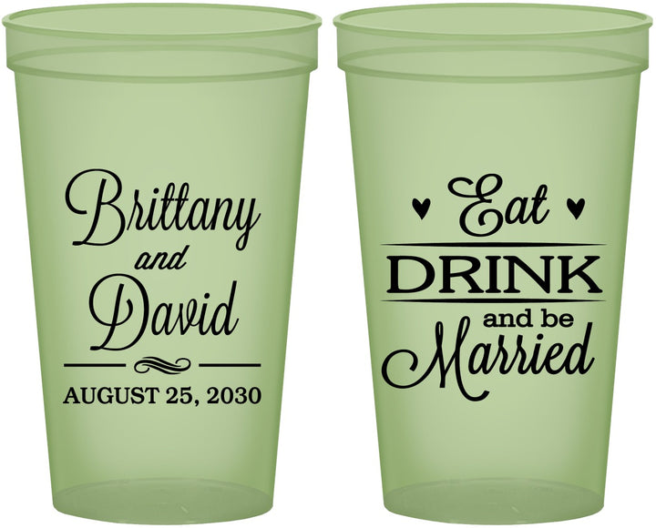 Custom Wedding 22 oz Glow In The Dark Cups - Eat Drink Be Married | 430