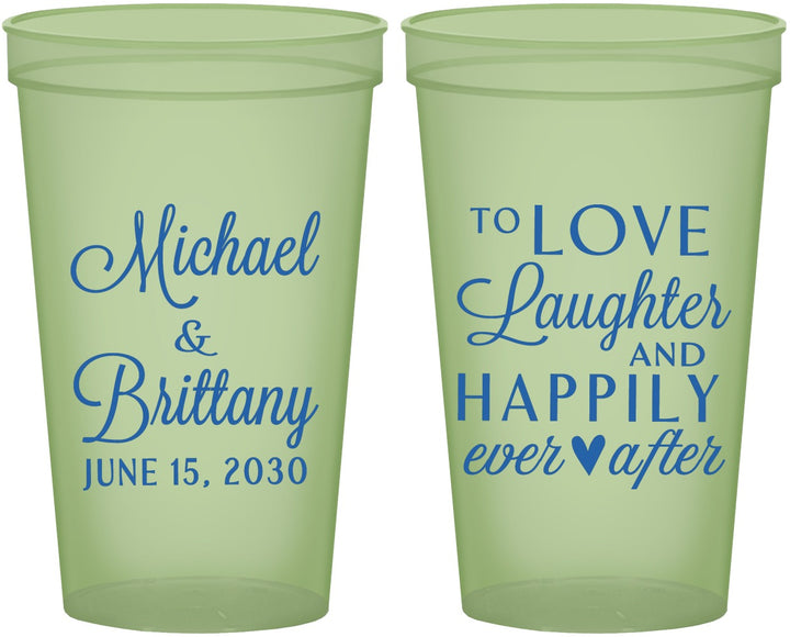 Custom Wedding 22 oz Glow In The Dark Cups - Love Laughter Happily | 432