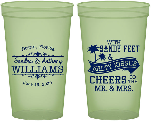 Custom Wedding 22 oz Glow In The Dark Cups - Sandy Feet Salty Kisses | 434