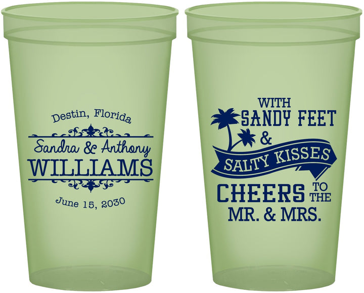 Custom Wedding 22 oz Glow In The Dark Cups - Sandy Feet Salty Kisses | 434
