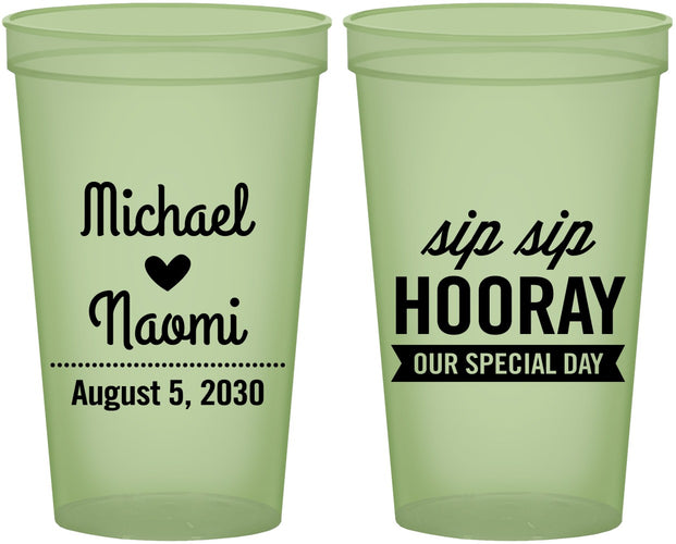 Custom Wedding 22 oz Glow In The Dark Cups - Sip Sip Hooray | 437