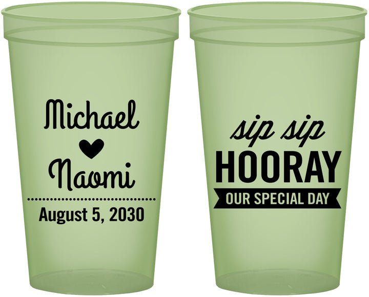Custom Wedding 22 oz Glow In The Dark Cups - Sip Sip Hooray | 437