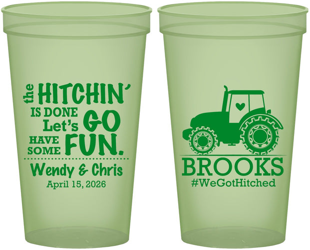 Custom Wedding 22 oz Glow In The Dark Cups - Tractor Hitchin | 448