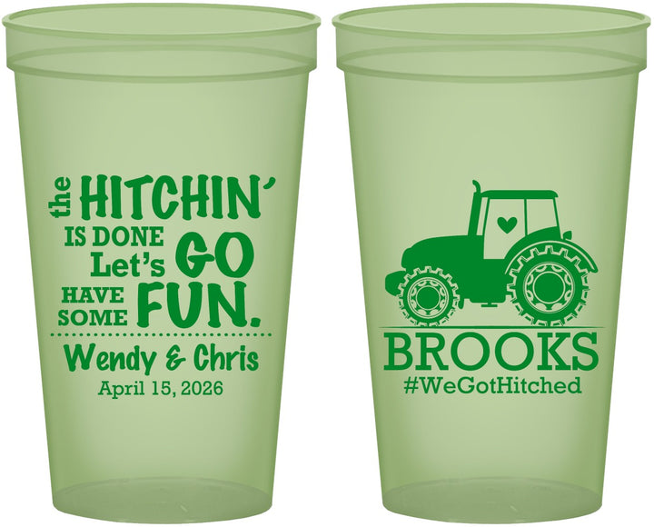 Custom Wedding 22 oz Glow In The Dark Cups - Tractor Hitchin | 448
