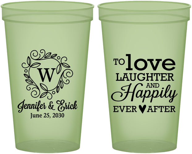 Custom Wedding 22 oz Glow In The Dark Cups - Love Laughter Happily | 461