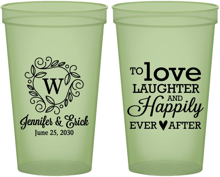 Custom Wedding 22 oz Glow In The Dark Cups - Love Laughter Happily | 461